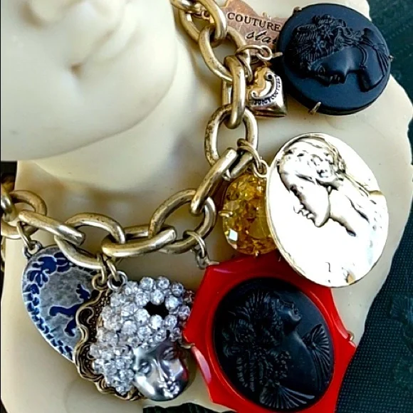 Juicy Couture Charm BRACELET CAMEOS Faces Coins RARE Victorian